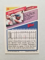 1993 Topps Gold #34 Juan Gonzalez Texas Rangers