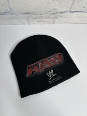 Vintage WWE RAW Beanie Hat Y2K Black Knit Cap World Wrestling Entertainment