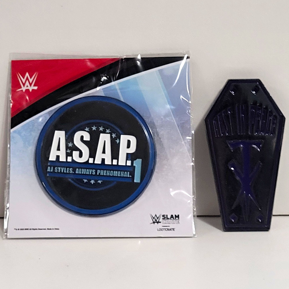 WWE Slam Crate AJ Styles Undertaker Lot Of 2 Pins