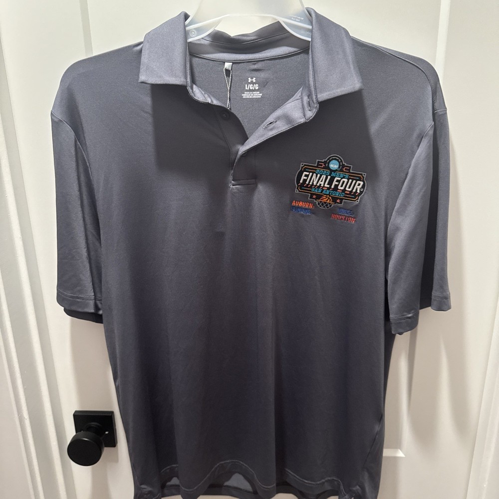 Under Armour Men&rsquo;s Gray Short Sleeve Polo NCAA 2025 Final Four San Antonio Sz L