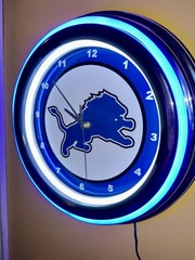 Detroit Lions Football Bar Man Cave Neon Style Retro LED Clock Sign