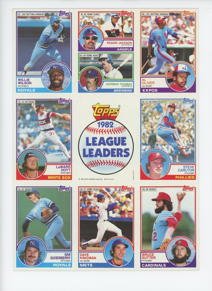 1982 Topps Baseball League Leaders 8 Card Uncut Promo Sheet Reggie Jackson