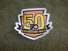 Free Ship, Phila Flyers 50th Anniversary patch, authentic NHL, 4 inches by 3.5