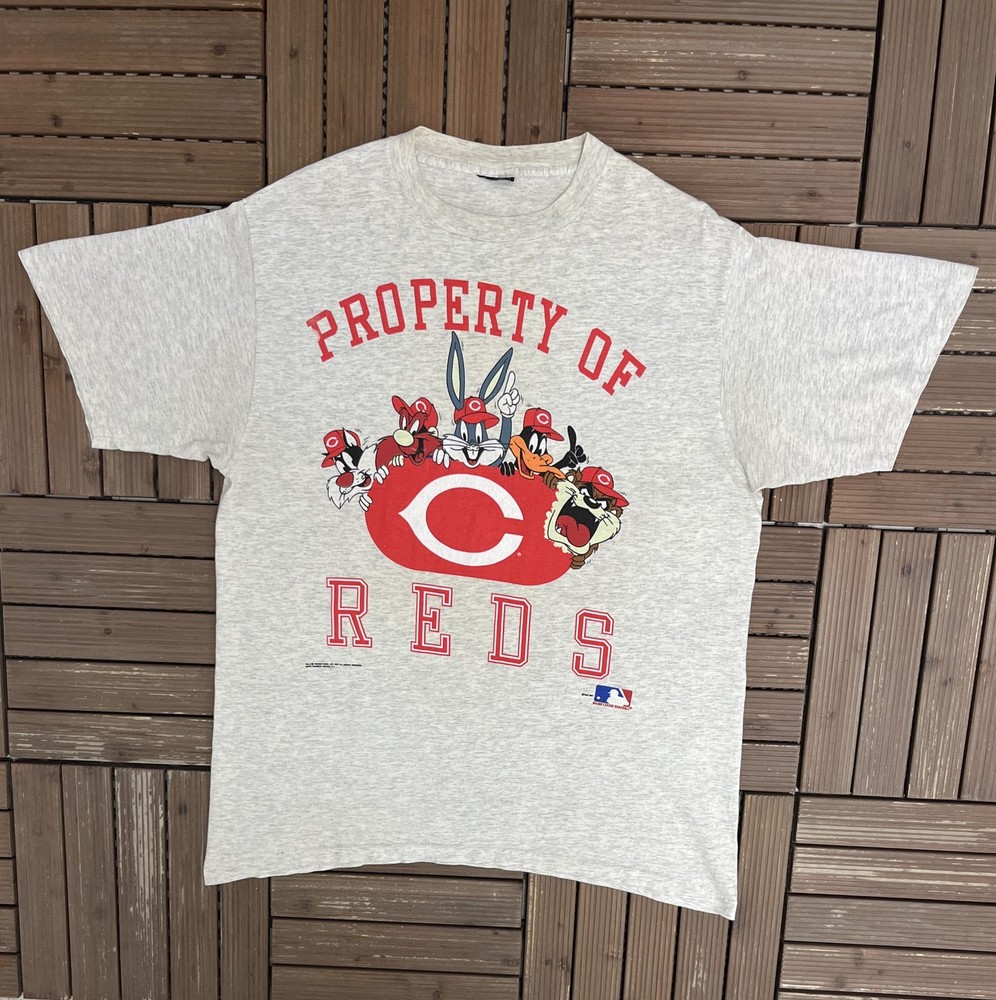 Cincinnati Reds Looney Tunes Ash Short sleeve Reprint T shirt vtg HN1801