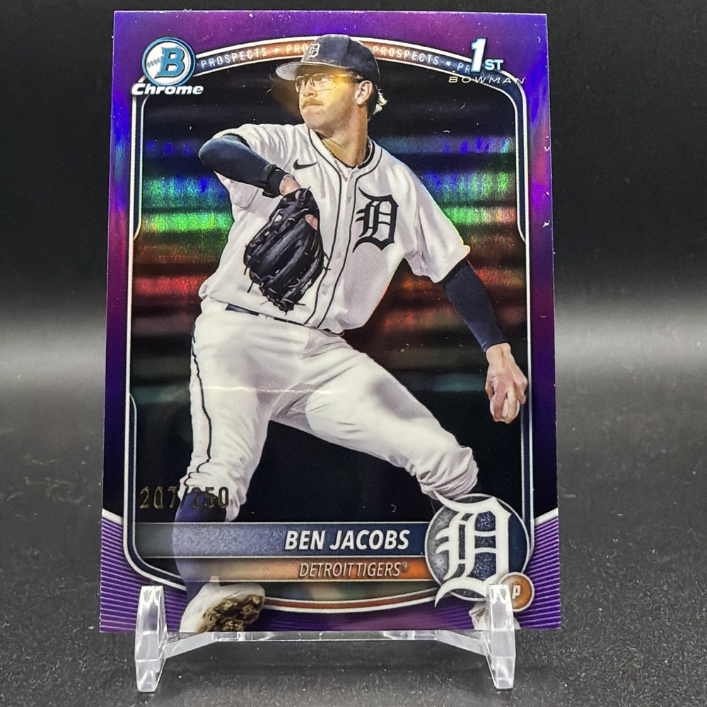 Ben Jacobs 2025 Bowman 1st Draft Chrome Purple Refractor /250 Tigers BDC-141