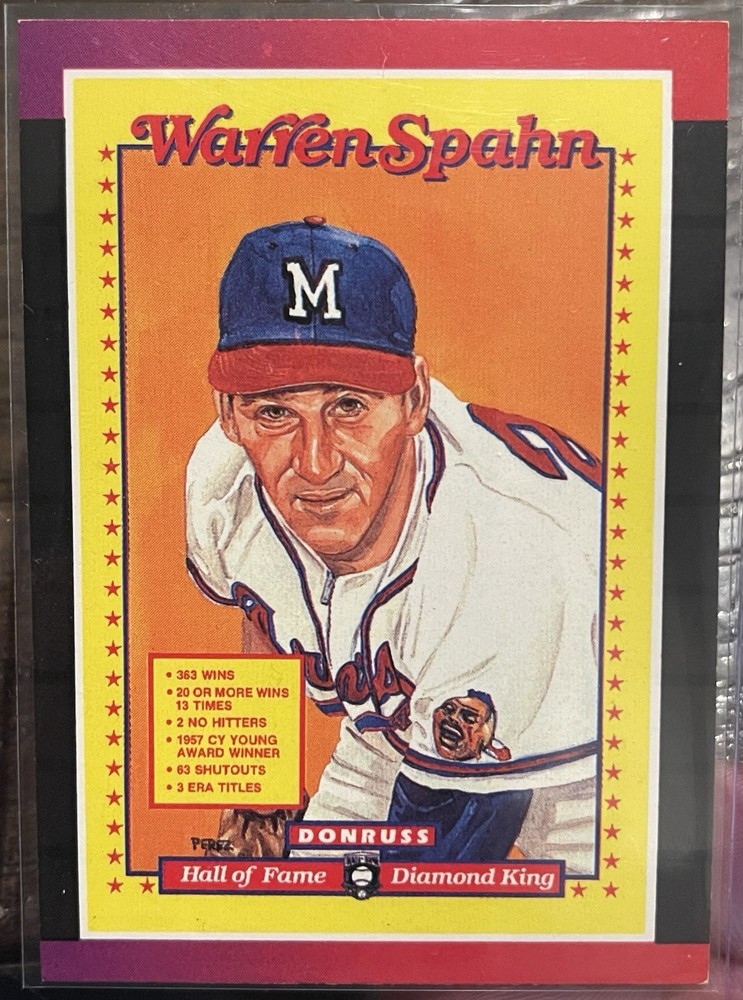 Many Errors-Warren Spahn 1988 Donruss Diamond King Hall Of Fame #588 1 of a Kind