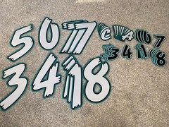 Lot Of 53 Hockey Jersey Numbers / Letters Teal Black White Sewn Pro Quality