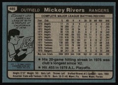 1980 Topps Mickey Rivers #485 Texas Rangers