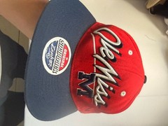 Vintage Ole Miss Rebels Zephyr Snapback Hat Red and Navy Script Cap