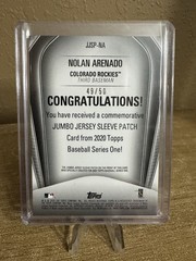 2020 Topps Series 1 Nolan Arenado Jumbo Jersey Sleeve Patch #/50 JJSP-NA Rockies
