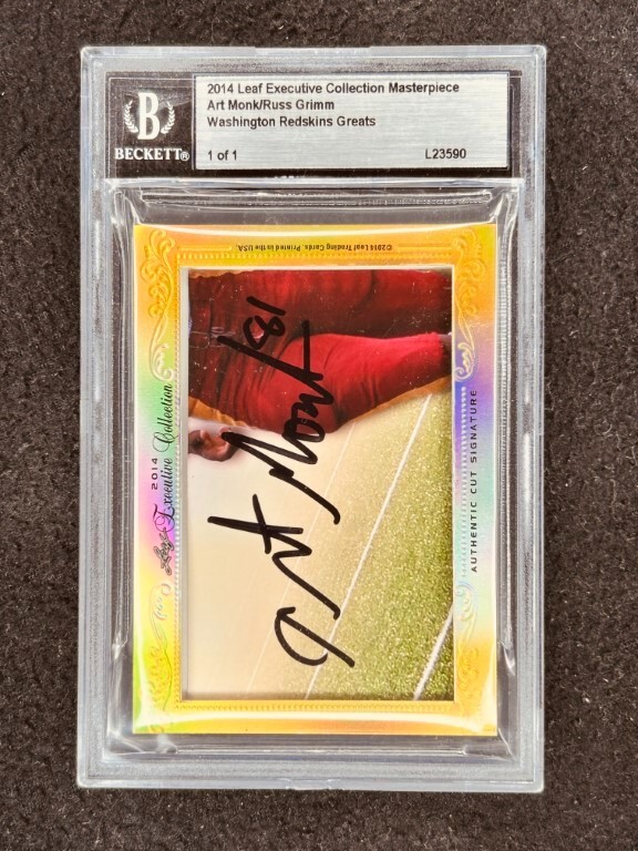 Art Monk Russ Grimm 2014 Leaf Masterpiece Cut Signature signed 1/1 JSA Redskins