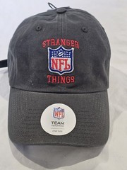 NFL X STRANGER THINGS Charcoal Gray Baseball Cap Hat Red Logos Slide Back OSFM
