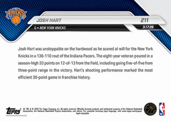 2025-26 Topps Now NBA 211 Josh Hart New York Knicks Most Efficient 30 Pts PR 457