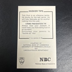 1990-1991 Nebraska Cornhuskers Huskers Police Safety Tom Punt #7