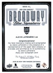 25/26 2025 NEW YORK RANGERS CENTENNIAL BROADWAY BLUE SIGNATURES AUTO U-Pick List