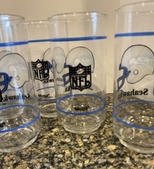 Seattle Seahawks NFL Mobil Gas Promotional 5 5/8 Inches Glasses Lot Of 9 Vintage
