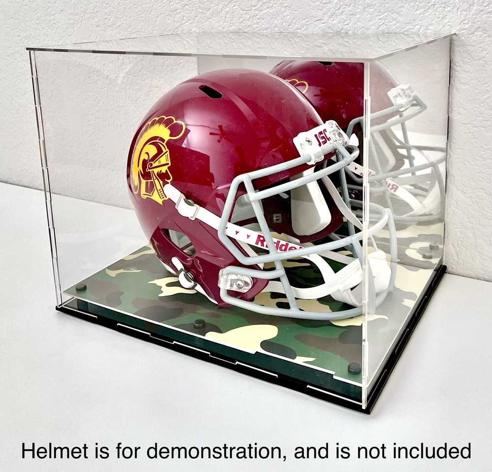 Full Size Camouflage Acrylic Football Helmet Display Case Camo Base, Back Mirror