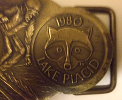 Lake Placid Olympics Belt Buckle Roni Raccoon Brass Buckle Winter 1980