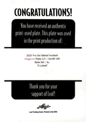 2025 Pro Set Metal TJ Lateef Magenta Printing Plate 1/1 #148
