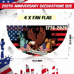 4 Pack 3 x 6 ft Large 250th Anniversary Fan Flag, 1776-2026 USA Bunting Banner,