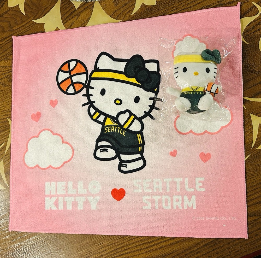 WNBA Seattle Storm Hello Kitty Rally Towel Plush Keychain Bag Charm SGA
