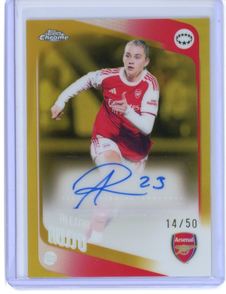 2025-26 TOPPS CHROME UEFA WOMEN&rsquo;S UWCL GOLD REFRACTOR AUTO ALESSIA RUSSO 14/50