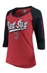 Boston Red Sox New Era Womens Foil 3/4 Sleeve Raglan Red and Navy T-Shirt L