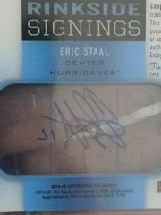 2014 – 15 UPPER DECK RINKSIDE SIGNINGS ERIC STAAL AUTOGRAPH #RS-ES HURRICANES