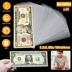 200Pcs Currency Sleeves Paper Money Bill Holder Banknote Storage Protector Case