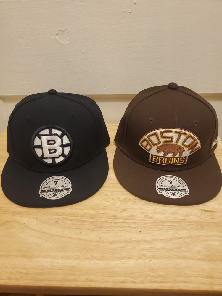Mitchell & Ness Boston Bruins FIitted Hats Brown & Black Pair Of 2 Hats Size 7