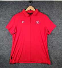 Under Armour DC Defenders Football Polo Shirt Mens Large Red Slim UFL Authentic