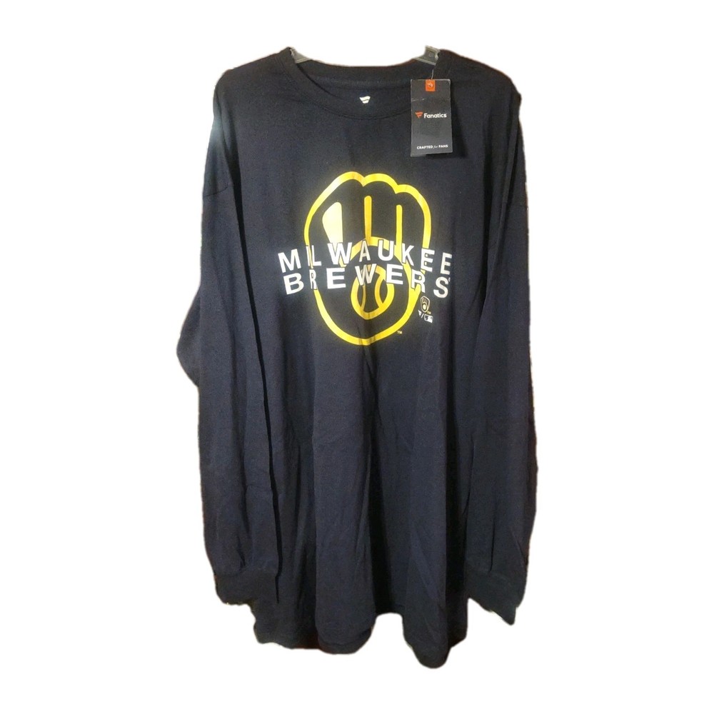 Fanatics Men&rsquo;s Milwaukee Brewers Navy Blue Long Sleeve T-Shirt Size 4XLT New