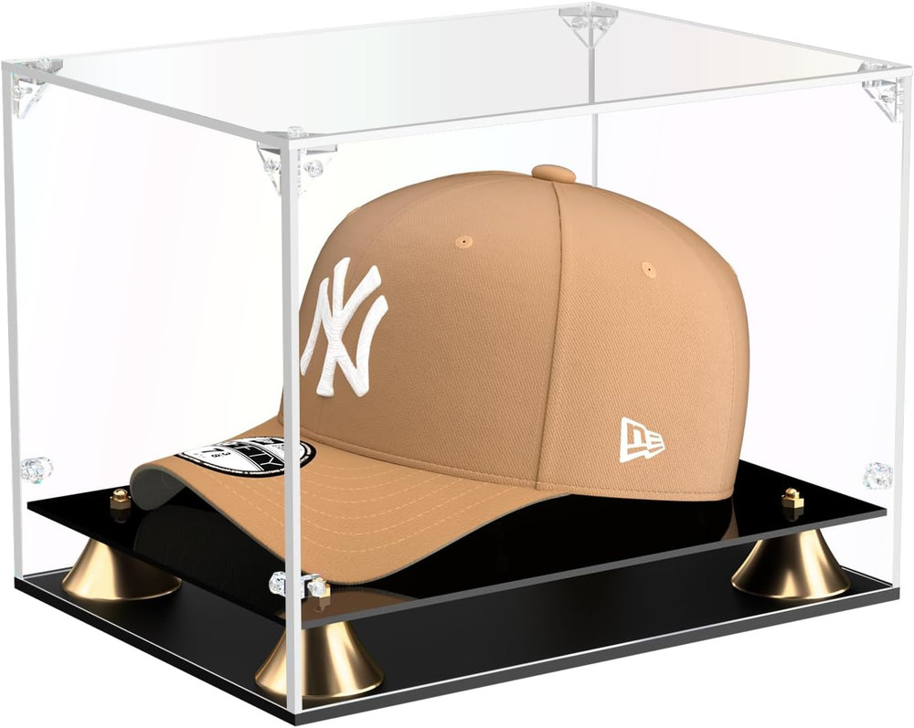 Clear Hat Display Case – Acrylic Baseball Cap Showcase with Double Base – UV Pro