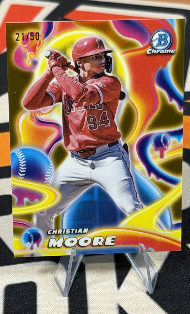 2025 Topps Bowman Chrome Melt Mashers Gold Refractor Christian Moore #MM-3 /50