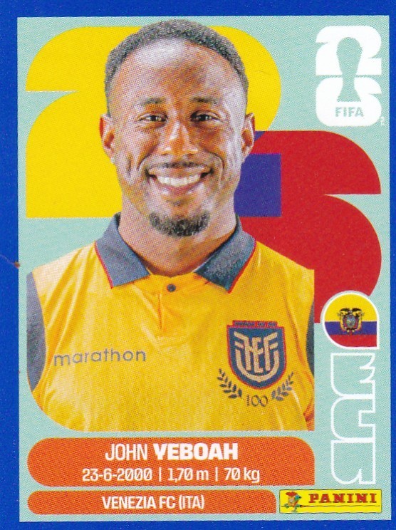 2026 PANINI FIFA World Cup SSP BLUE Sticker #ECU14 John Veboah – Ecuador