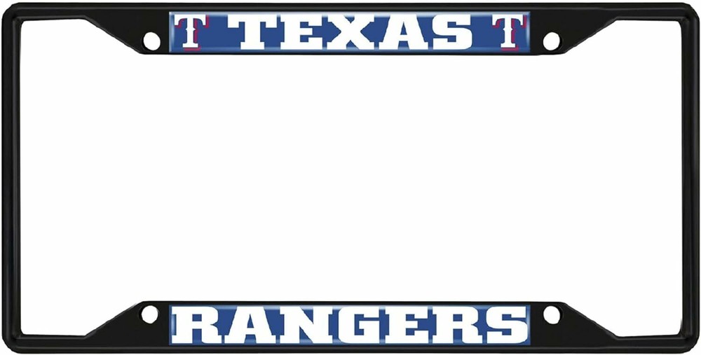 Fanmats 31323 Texas Rangers Metal License Plate Frame Black Finish