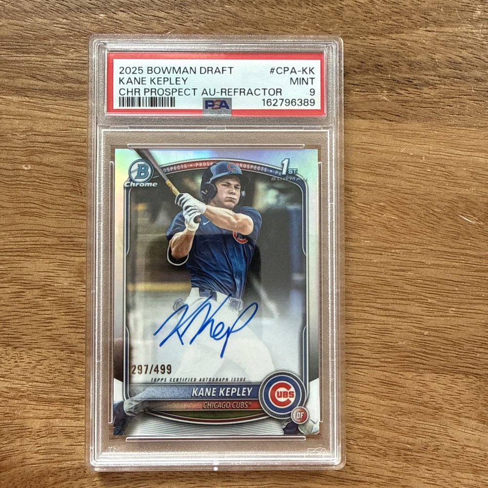 2025 Bowman Draft Kane Kepley Chrome Refractor Auto /499 Chicago Cubs -PSA 9