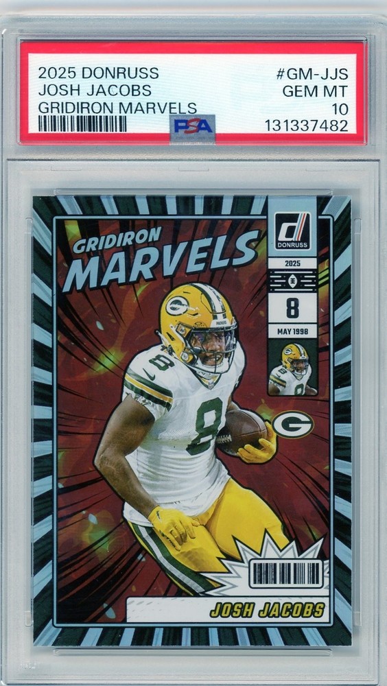 2025 Donruss JOSH JACOBS Gridiron Marvels Case Hit SSP #GM-JJS PSA 10 GEM MINT