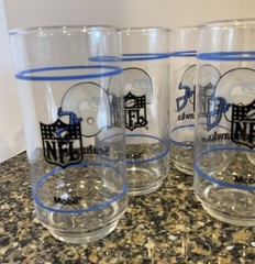 Seattle Seahawks NFL Mobil Gas Promotional 5 5/8 Inches Glasses Lot Of 9 Vintage