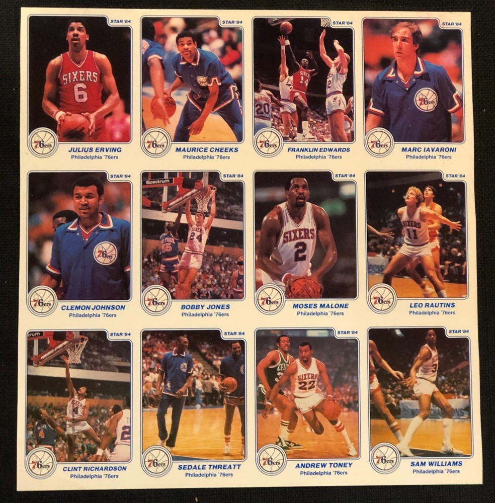 1983 1984 STAR Co. Philadelphia 76ers Team Uncut 12 Card Sheet Julius Erving!
