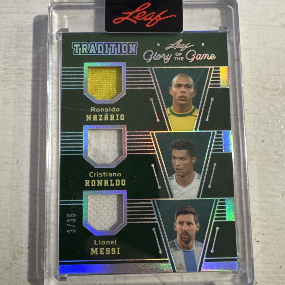 2026 LEAF GLORY OF THE GAME TRADITION GAME USED PATCH MESSI RONALDO NAZARIO