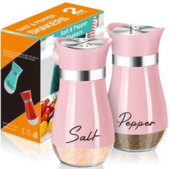 Salt and Pepper Shakers Set,4 oz Glass Bottom 4.3 x 1.6 in, Pink