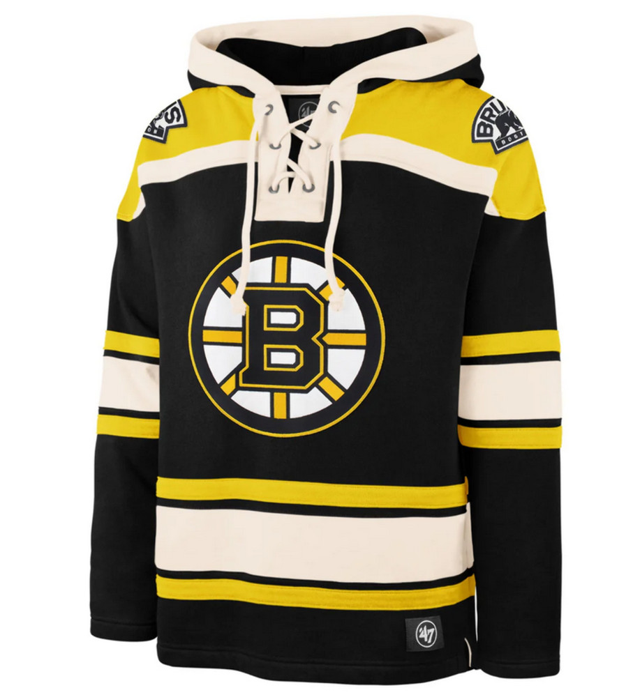 Boston Bruins &rsquo;47 Brand Black Superior Lacer Pullover Hoodie