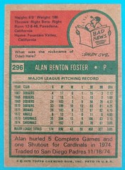 1975 Topps #296 Alan Foster St. Louis Cardinals Baseball Card S4