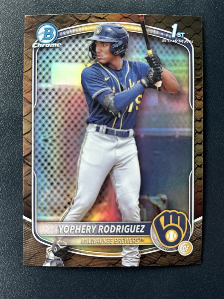 2025 Bowman Chrome Yophery Rodriguez 1st Reptilian Refractor SP Brewers Red Sox