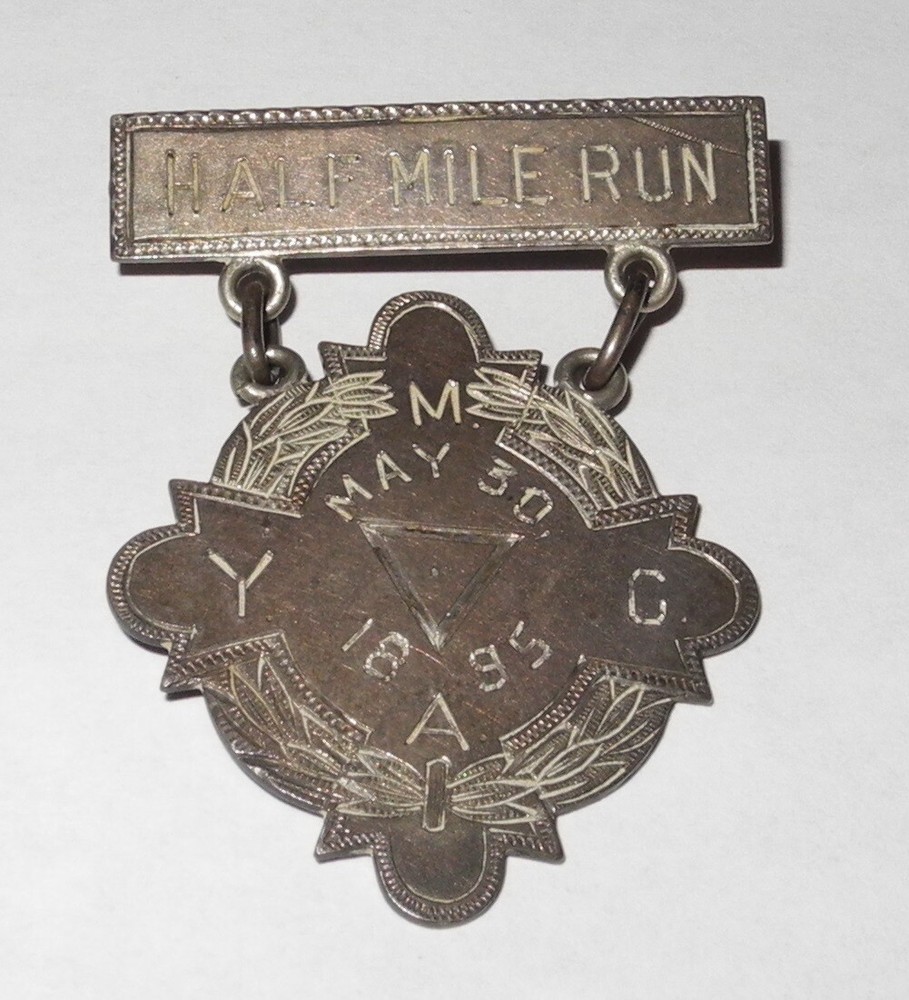 RARE 1895 Half Mile Run Track Field Race Pin Award Charm John Frick NY Medal