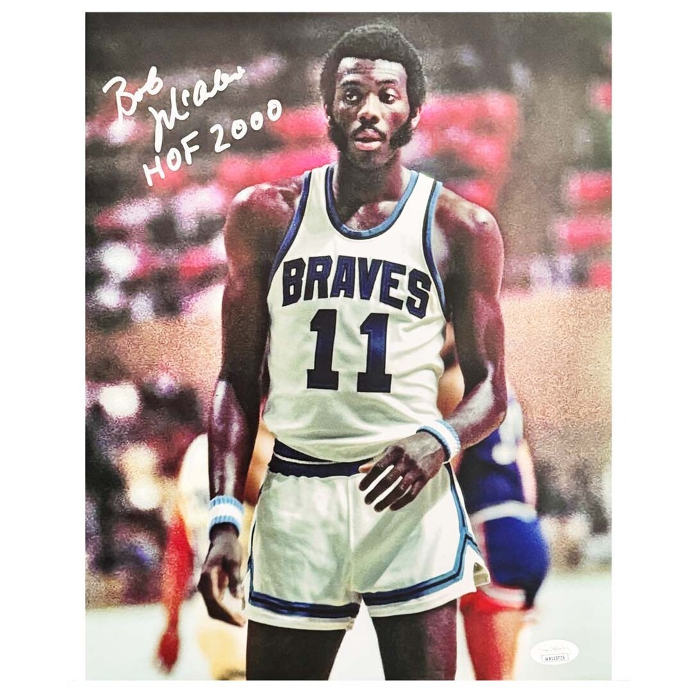 Bob McAdoo Signed HOF 2000 Inscription Buffalo Pose 3 Basketball 11×14 Photo (JS