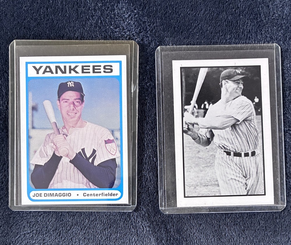 1972 JOE DIMAGGIO Bowery Bank & 1984 Lou Gehrig Baseball Card NMT Yankees 