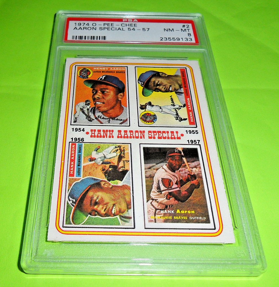 1974 O-PEE-CHEE OPC BASEBALL #2 HANK AARON SPECIAL BRAVES HOF PSA 8 NM MINT