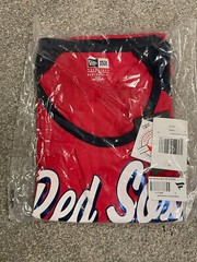 Boston Red Sox New Era Womens Foil 3/4 Sleeve Raglan Red and Navy T-Shirt L